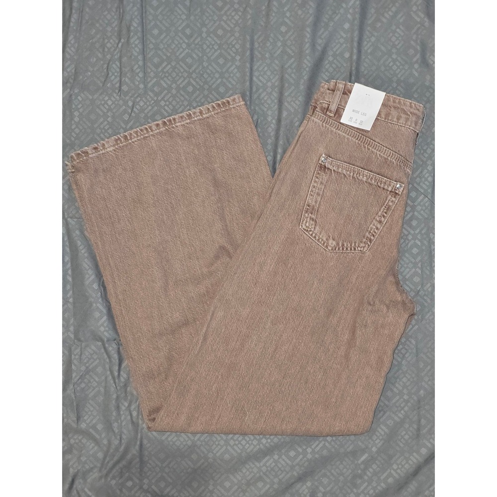 NWT ZARA Wide Leg Jeans Women ‎ Brown Cotton SZ 0